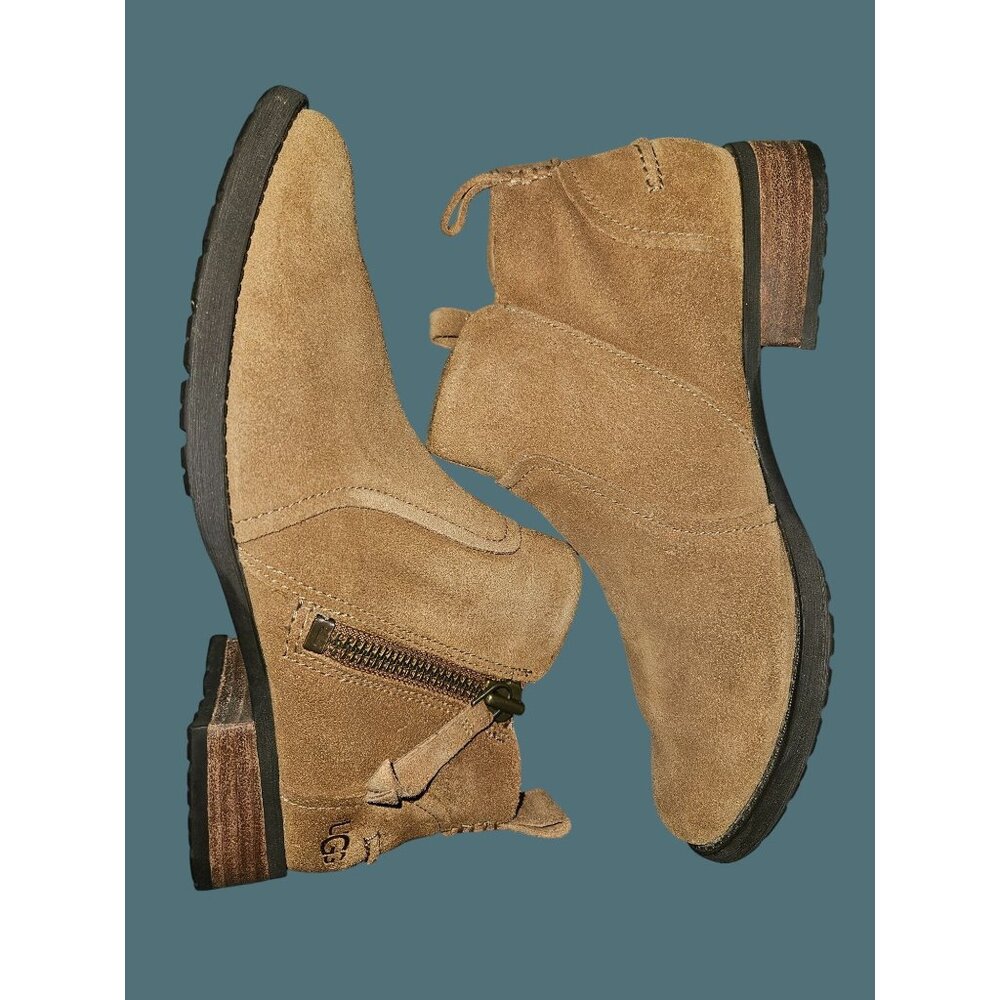 Ugg Upper Suede Side Zip Aureo Ankle Booties Women Size 6.5 - Picture 1 of 10